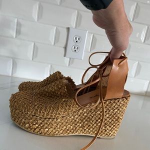 Robert Clergerie Raffia Woven Ankle Wrap Wedge